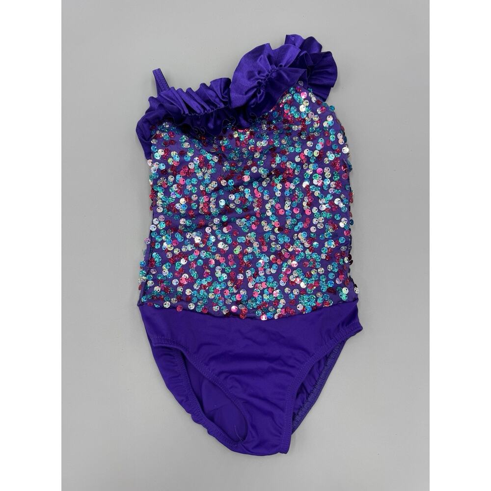 Weissman‎ One Shoulder Purple Sequin Dance Costume Size SC